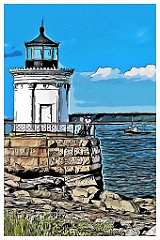 Watching Boat By Portland Breakwater Light - Digital Painting